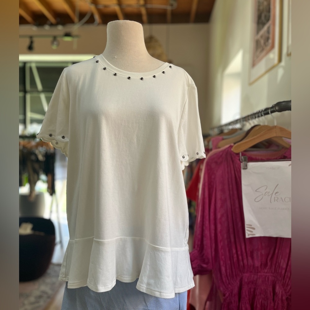 Kate Spade ♠️ Cream Peplum Grommet Top, EUC, XL